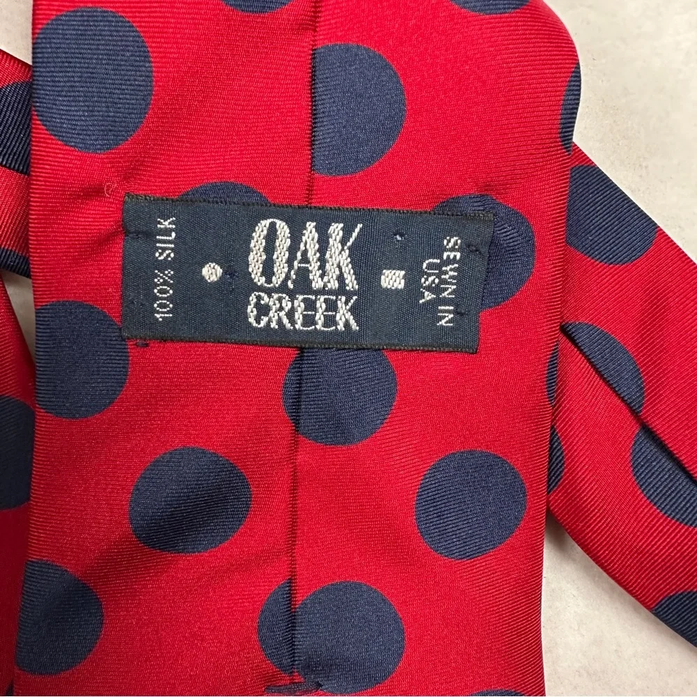 Oak Creek‎ Silk Red and Blue Polka Dot Tie Italy pattern fun vintage wedding